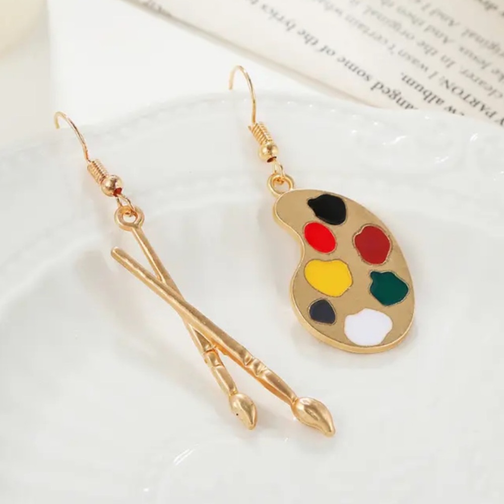 Artistic Palette and Brush Earrings